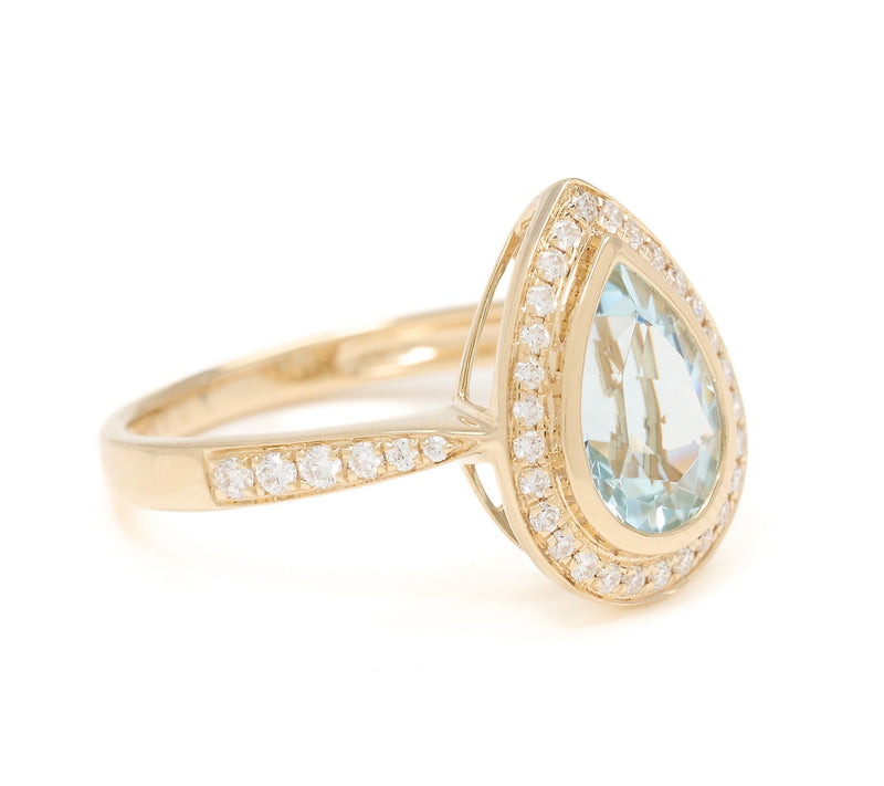 Color by Jeff Moseley Aquamarine Halo Pear Ring, 14K Gold — View 2