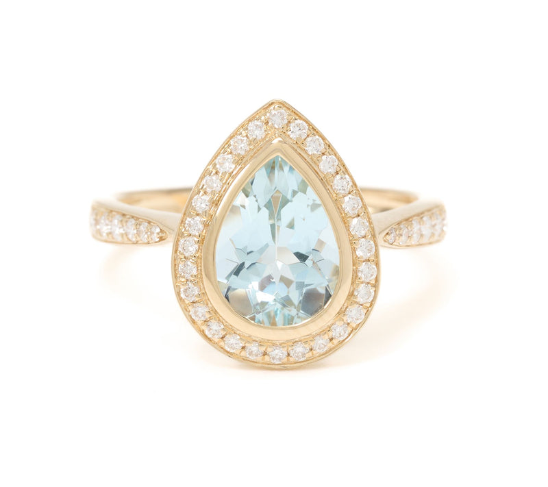 Color by Jeff Moseley Aquamarine Halo Pear Ring, 14K Gold — Main view