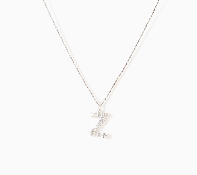 Fire Light Lab Grown Diamonds 1.00 cttw Fancy Shape Initial Necklace Silver — View 56