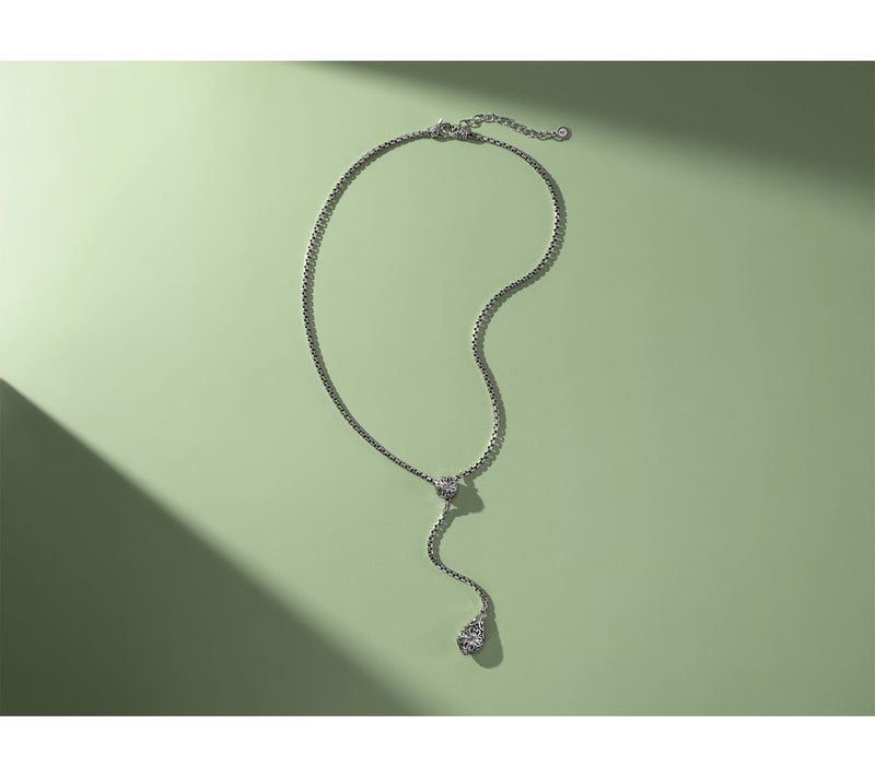 JAI Sterling Silver Heritage Lotus Y Box Chain Necklace, 22.4g — View 4