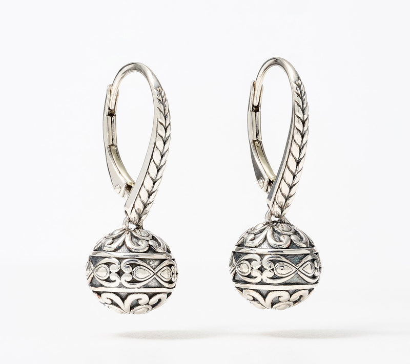 JAI Sterling Silver Heritage Lotus Lever Back Bead Earrings 1" — Main view