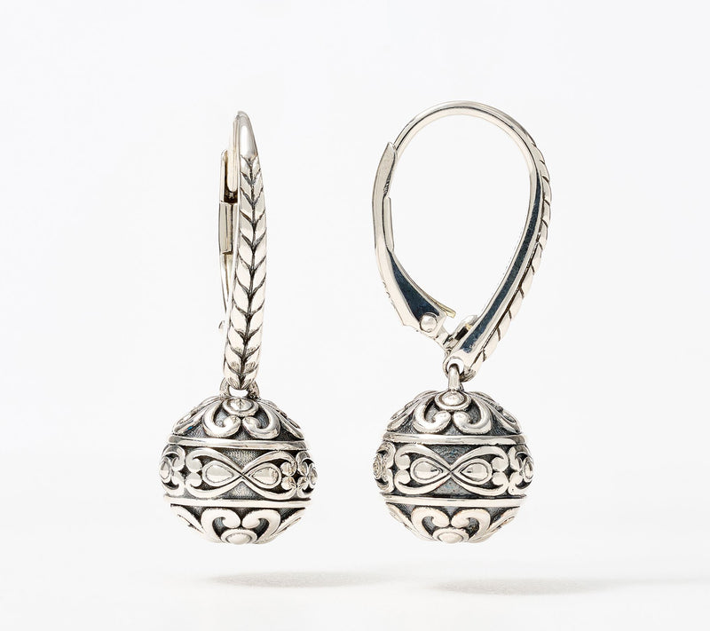 JAI Sterling Silver Heritage Lotus Lever Back Bead Earrings 1" — View 2