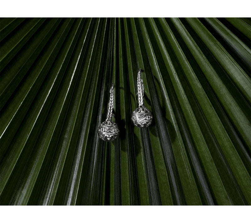 JAI Sterling Silver Heritage Lotus Lever Back Bead Earrings 1" — View 3