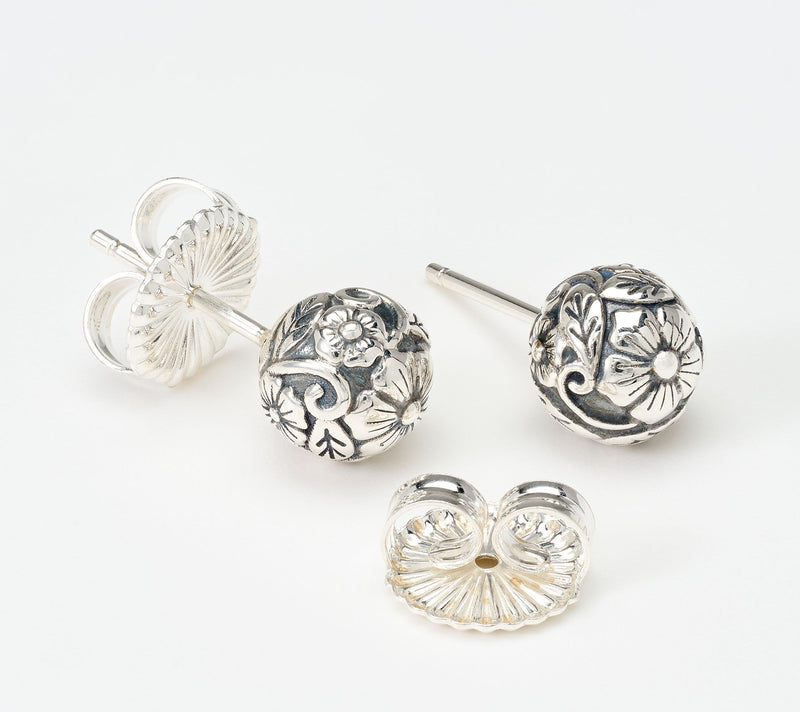 JAI Sterling Silver Floral Bead 8.0mm Stud Earrings — View 2