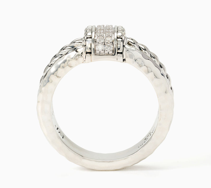 JAI Sterling Silver Pave Diamond Double Band Textured Ring — View 2