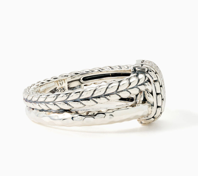 JAI Sterling Silver Pave Diamond Double Band Textured Ring — View 4