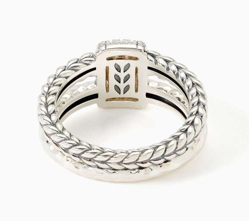 JAI Sterling Silver Pave Diamond Double Band Textured Ring — View 3