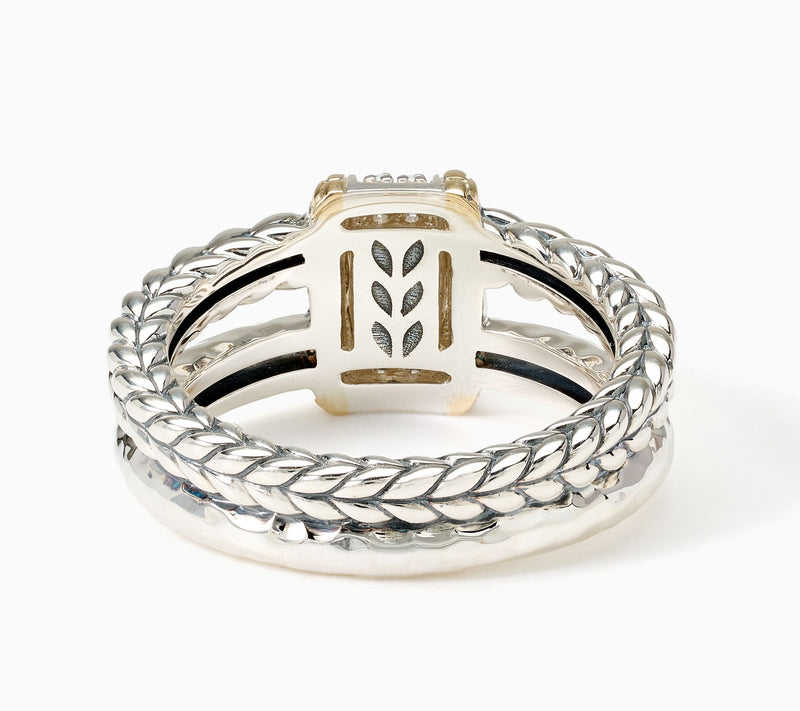 JAI Sterling Silver and 14K Gold Pave Diamond Textured Ring — View 3