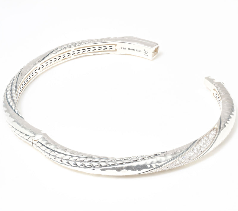 JAI Sterling Silver Pave Diamond Textured Bangle 0.53cttw — View 2