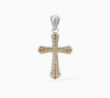 JAI Sterling Silver Basketweave Cross Gemstone Enhancer, 1cttw