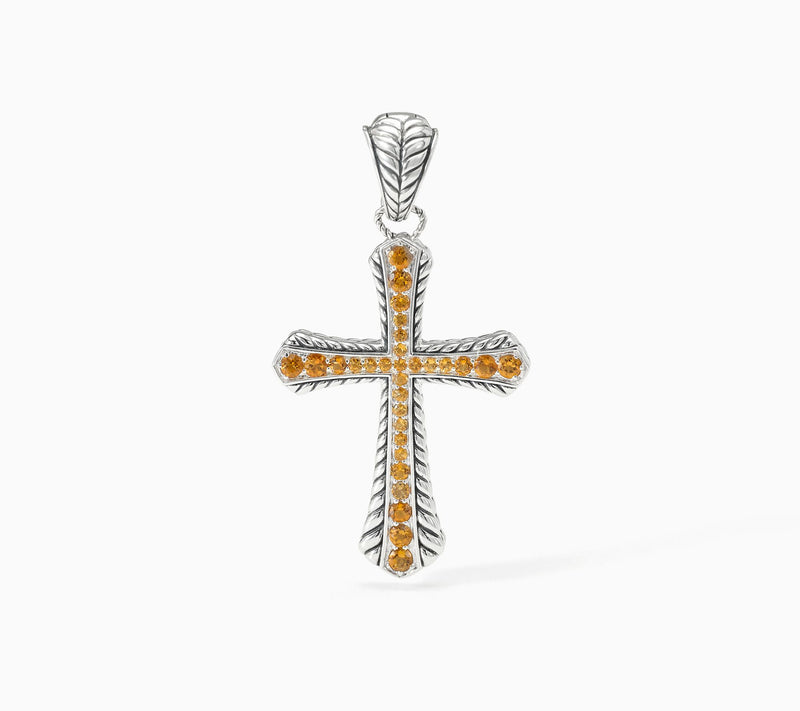 JAI Sterling Silver Basketweave Cross Gemstone Enhancer, 1cttw — Main view
