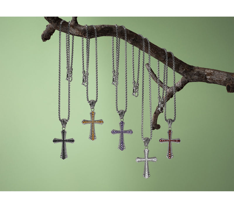 JAI Sterling Silver Basketweave Cross Gemstone Enhancer, 1cttw — View 3