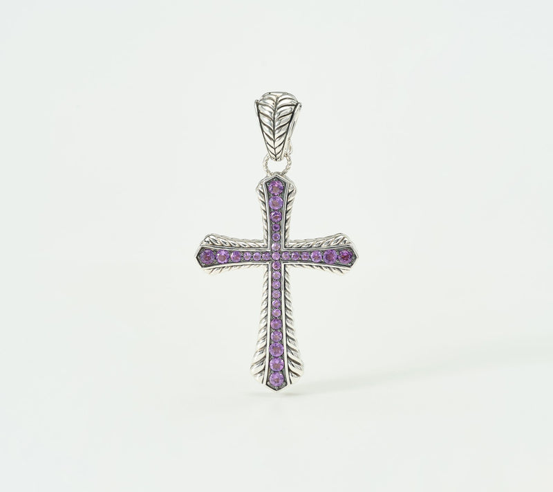 JAI Sterling Silver Basketweave Cross Gemstone Enhancer, 1cttw — View 11
