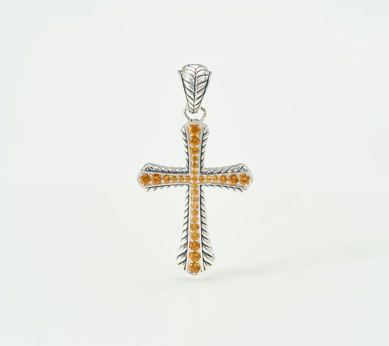 JAI Sterling Silver Basketweave Cross Gemstone Enhancer, 1cttw — View 13