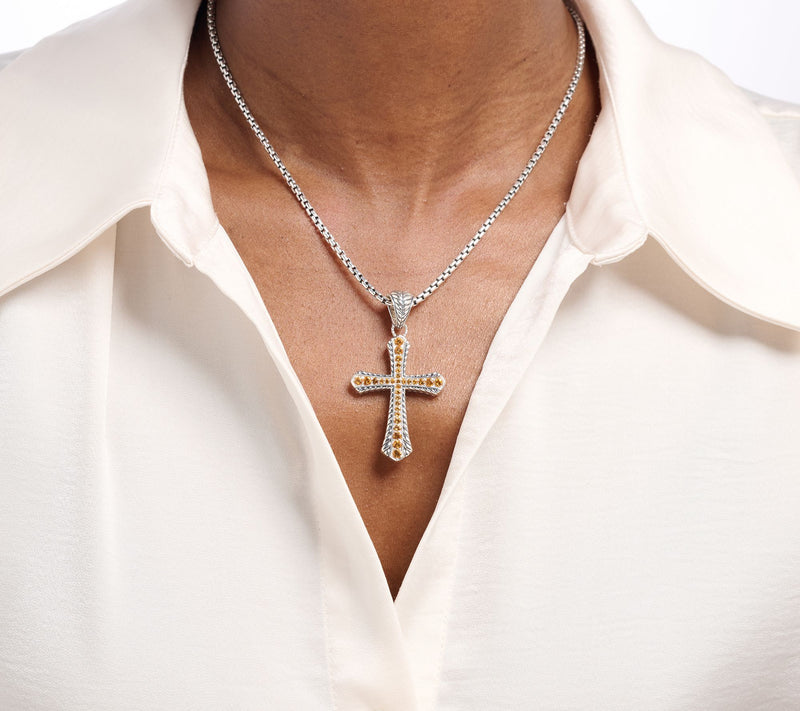 JAI Sterling Silver Basketweave Cross Gemstone Enhancer, 1cttw — View 5