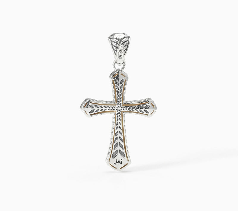 JAI Sterling Silver Basketweave Cross Gemstone Enhancer, 1cttw — View 2