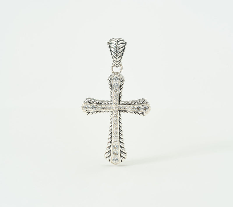 JAI Sterling Silver Basketweave Cross Gemstone Enhancer, 1cttw — View 14