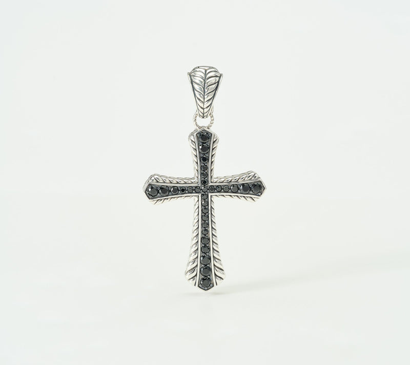 JAI Sterling Silver Basketweave Cross Gemstone Enhancer, 1cttw — View 15