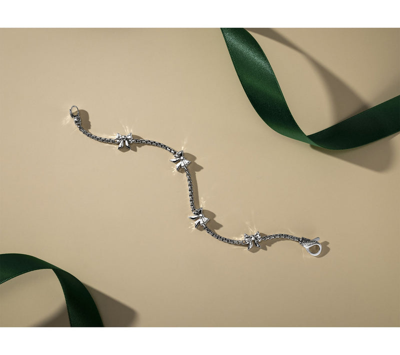 JAI Sterling Silver Symbols of Love Bow Box Chain Bracelet, 12.5g — View 4