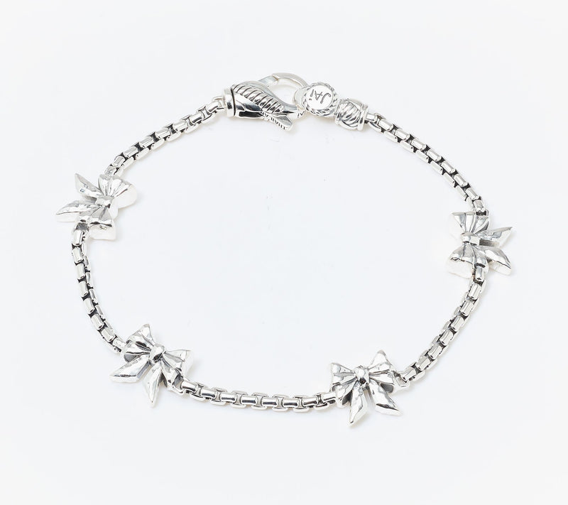 JAI Sterling Silver Symbols of Love Bow Box Chain Bracelet, 12.5g — Main view