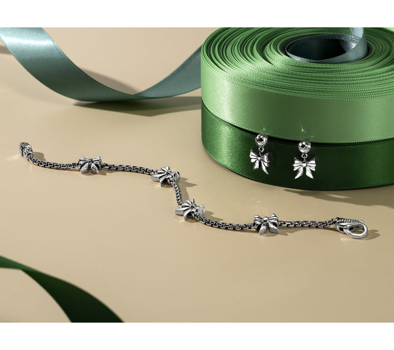 JAI Sterling Silver Symbols of Love Bow Box Chain Bracelet, 12.5g — View 5