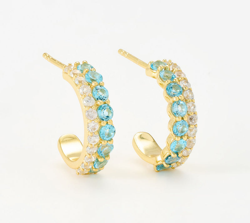 Affinity Gems 2 Row Hoop Earrings, Sterling Silver — Main view