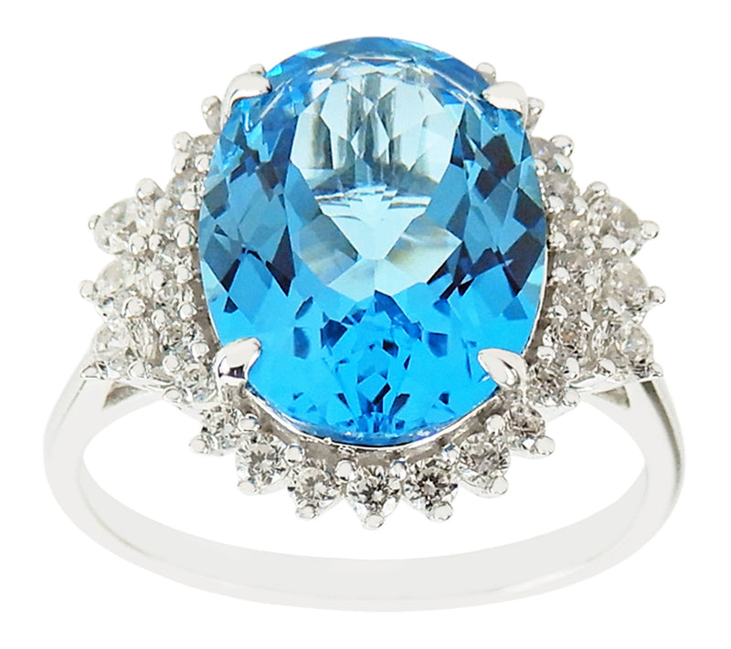 Diamonique & Swiss Blue Topaz Halo Ring, Sterling Silver — View 5