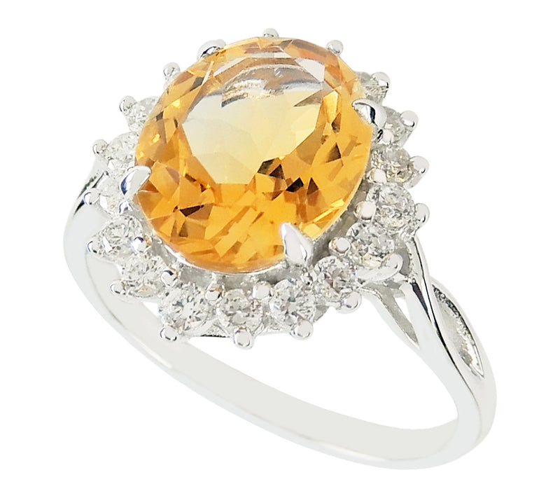 Diamonique & Citrine Halo Ring, Sterling Silver — View 2
