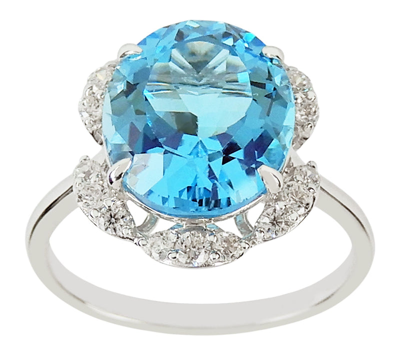 Diamonique & Swiss Blue Topaz Ring, Sterling Silver — Main view