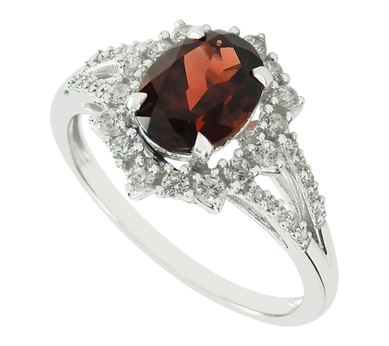Diamonique & Garnet Halo Ring, Sterling Silver — View 2