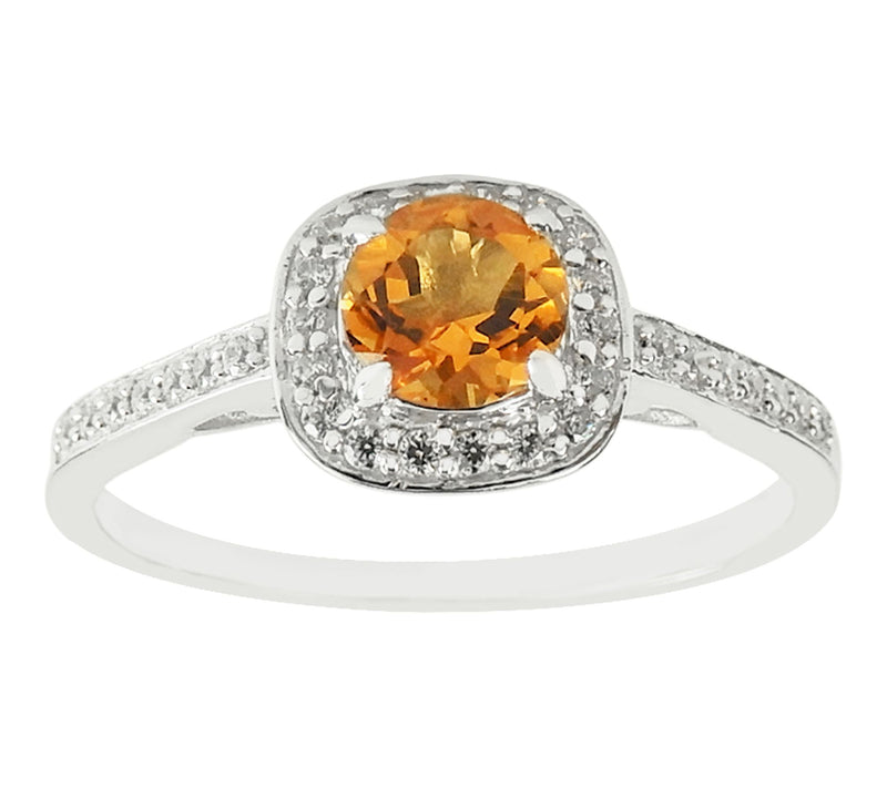 Diamonique & Citrine Center Design Halo Ring, Sterling Silver — View 5