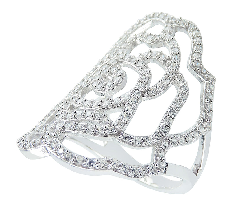 Diamonique Floral Open Work Ring, Sterling Silver — View 2