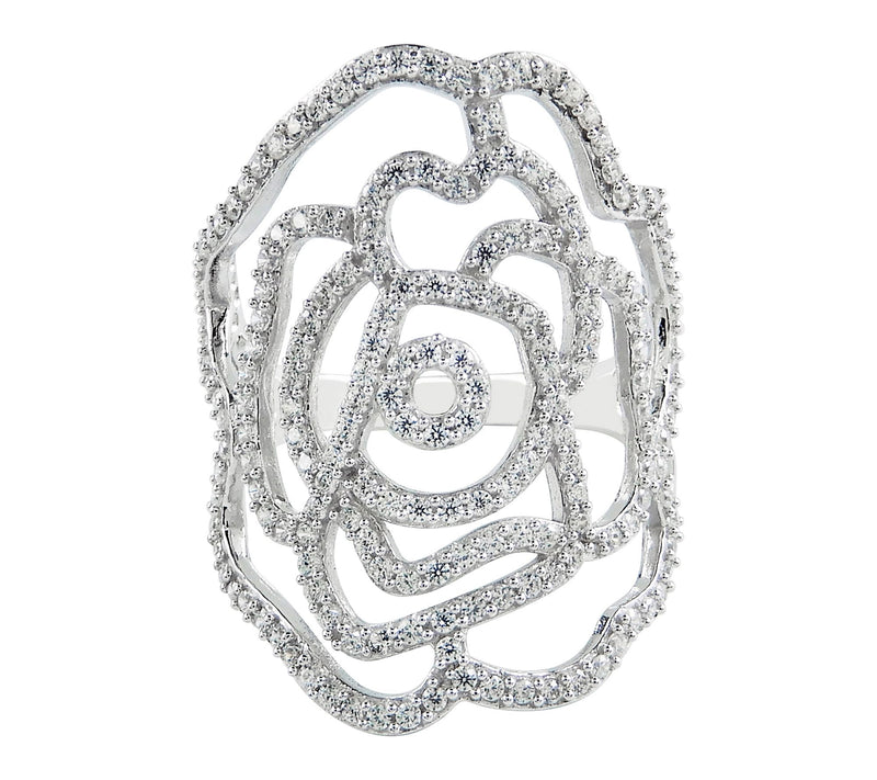 Diamonique Floral Open Work Ring, Sterling Silver — View 5