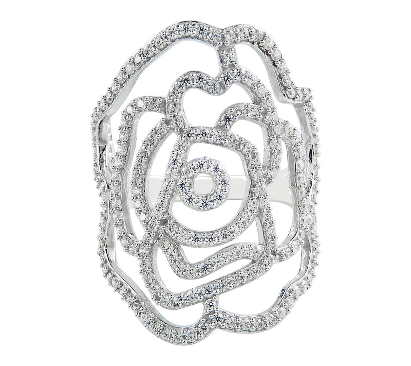 Diamonique Floral Open Work Ring, Sterling Silver — Main view