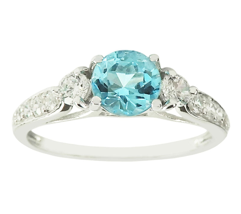 Diamonique & Swiss Blue Topaz Round Cut Ring, Sterling Silver — Main view