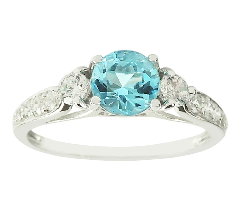 Diamonique & Swiss Blue Topaz Round Cut Ring, Sterling Silver — View 5