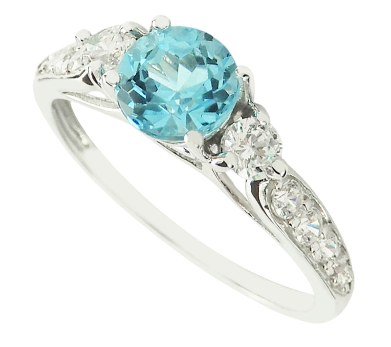 Diamonique & Swiss Blue Topaz Round Cut Ring, Sterling Silver — View 2