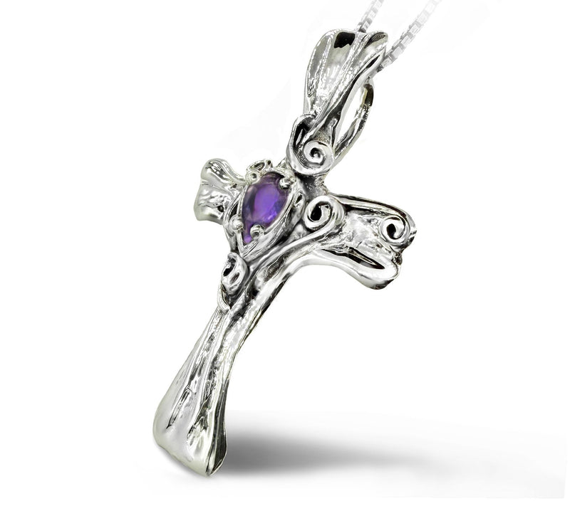 Hagit Sterling Silver Gemstone 'Embroidered' Cross Pendant — View 3