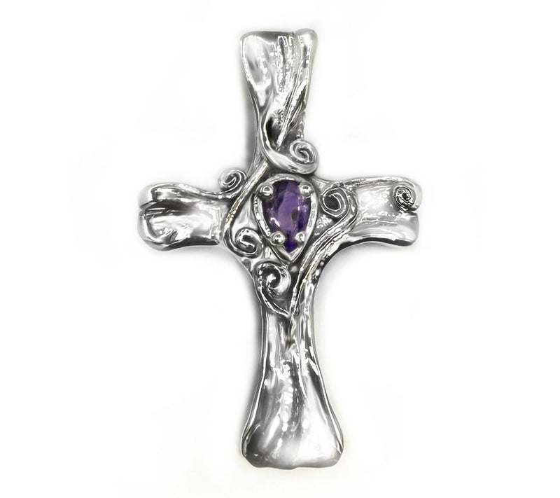 Hagit Sterling Silver Gemstone 'Embroidered' Cross Pendant — Main view