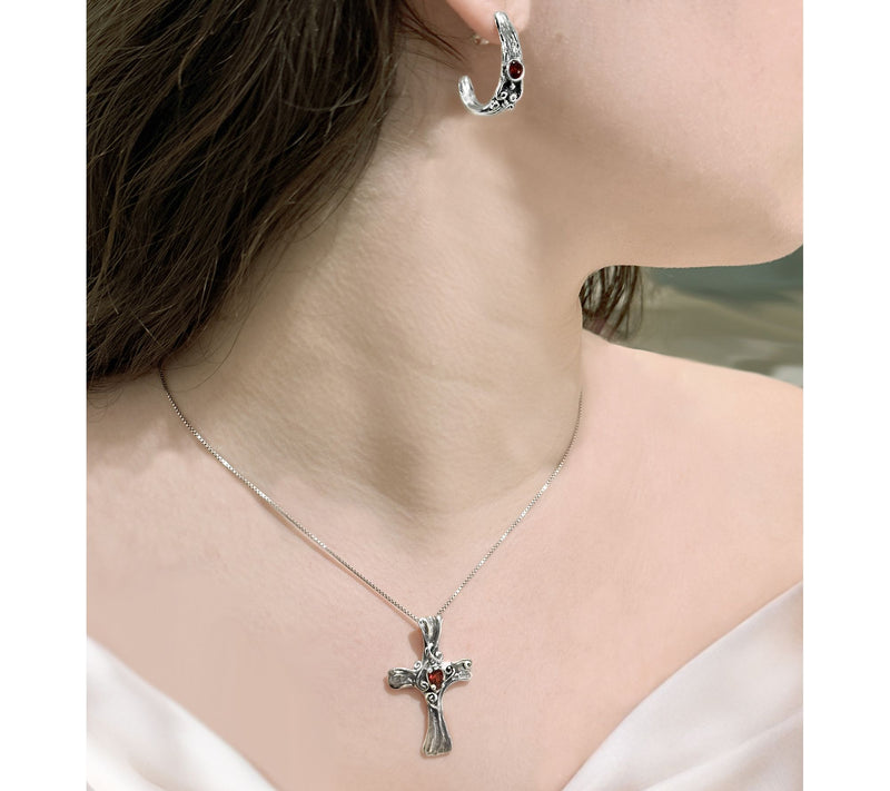 Hagit Sterling Silver Gemstone 'Embroidered' Cross Pendant — View 2