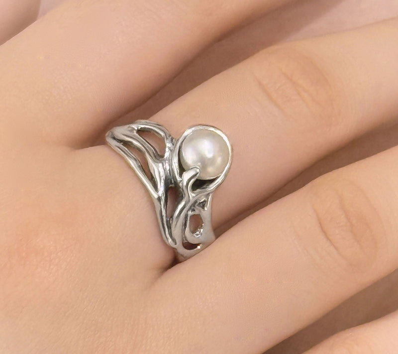 Hagit Sterling Silver Cultured Pearl UndulatingRing — View 8