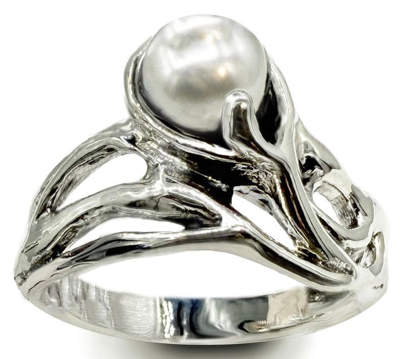 Hagit Sterling Silver Cultured Pearl UndulatingRing — View 7