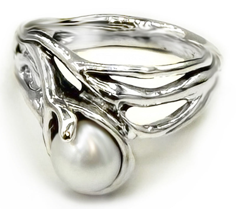 Hagit Sterling Silver Cultured Pearl UndulatingRing — View 9