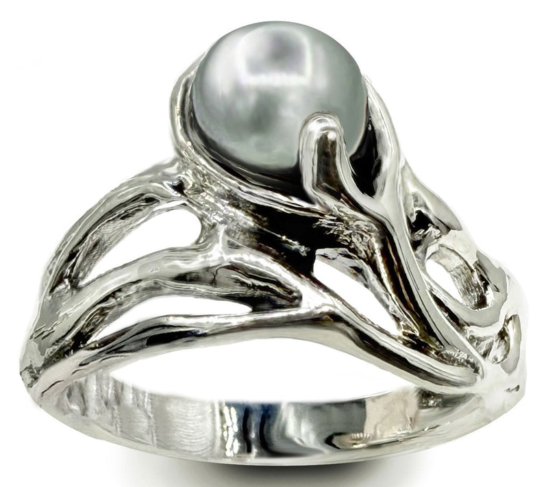 Hagit Sterling Silver Cultured Pearl UndulatingRing — View 5