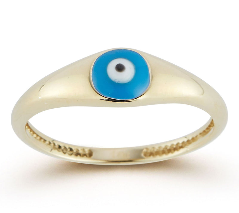 Luminosa Gold Round Enamel Evil Eye Signet Ring, 14K — View 3
