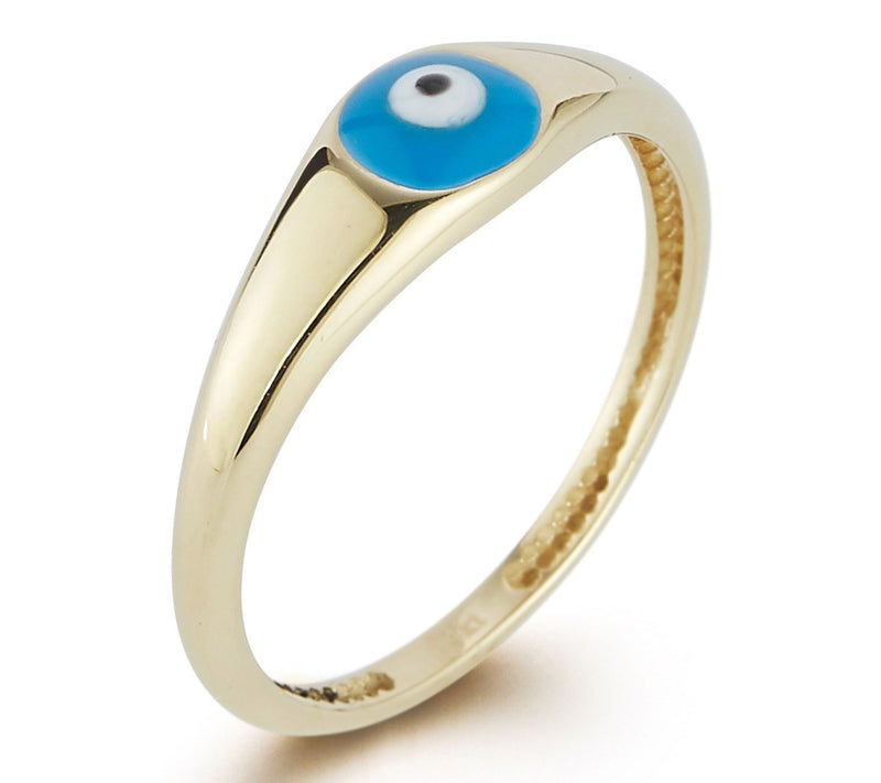 Luminosa Gold Round Enamel Evil Eye Signet Ring, 14K — View 4