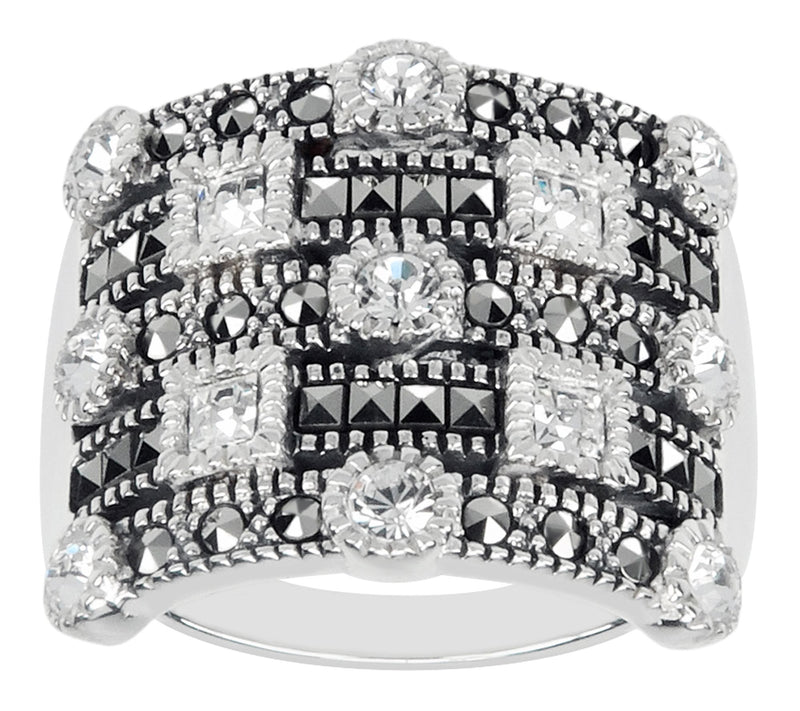 Suspicion Crystal & Marcasite White Ring, Sterling Silver — Main view