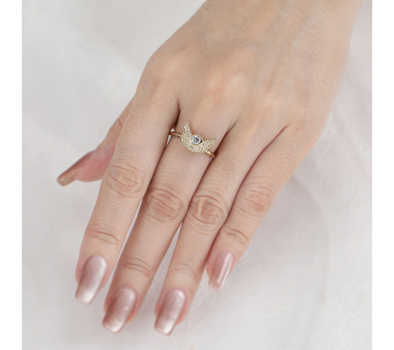 Goddaughters 14K Gold Clad White Topaz Angel Wings Ring — View 6