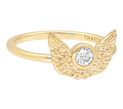 Goddaughters 14K Gold Clad White Topaz Angel Wings Ring