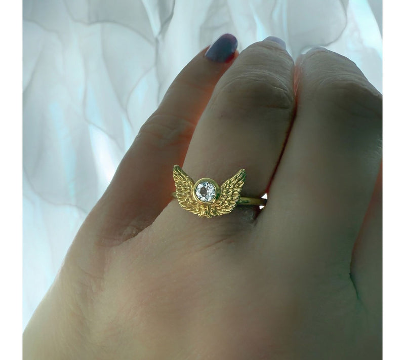 Goddaughters 14K Gold Clad White Topaz Angel Wings Ring — View 5